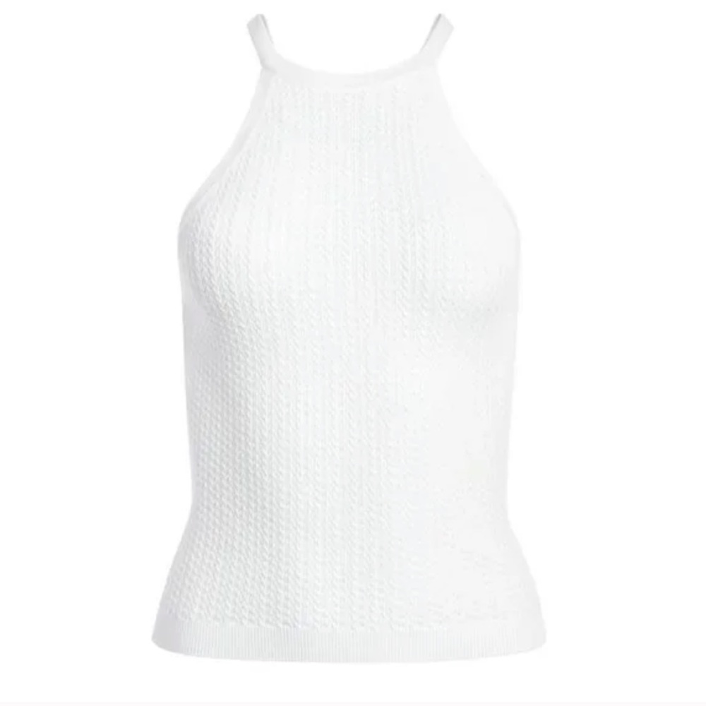 NWOT Alice & Olivia Soft White Heidi Pointelle Halter Top